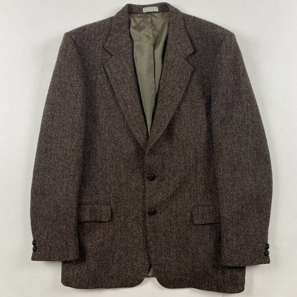 Harris Tweed Other - Harris Tweed Leishman Herringbone Tweed Blazer Sport Coat Mens 42 LONG Brown